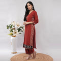 Maroon Cotton Ajrakh Heritage Block Printed Long Kurta Pant Dupatta Set – Artisan Crafted Indian Ethnic Wear | Amarcharkha