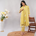 Lime Yellow Floral Cotton Long Kurta Pant Dupatta Set – Handcrafted Summer Ethnic Wear for Women | Amarcharkha