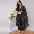 Blue Cotton Geometric Block Printed Kurta Pant Dupatta Set – Handcrafted Women's Indian Ethnic Wear | Amarcharkha