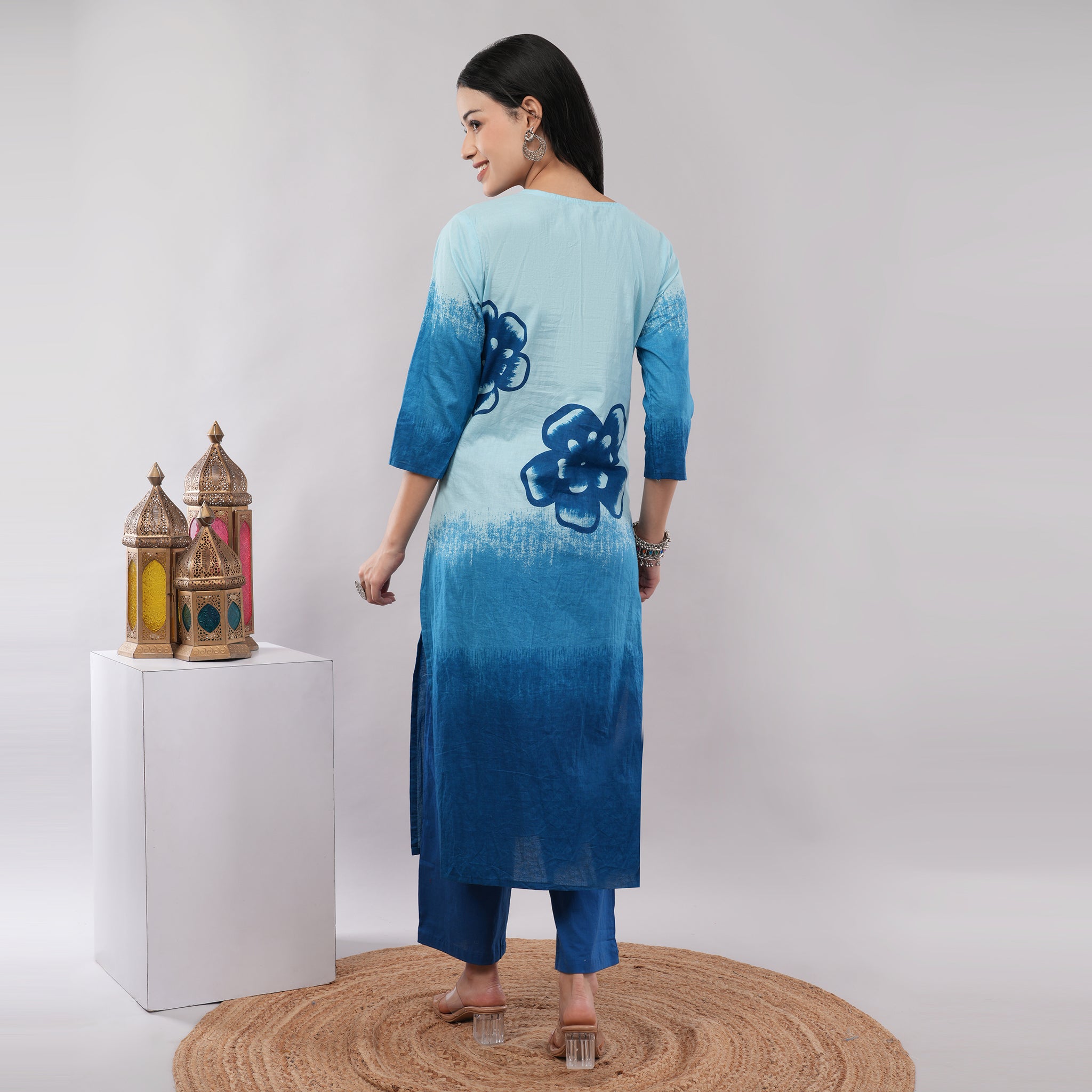 Blue Cotton Shibori Tie-Dye Ombre Kurta Pant Dupatta Set – Traditional Hand-Dyed Indian Ethnic Wear | Amarcharkha