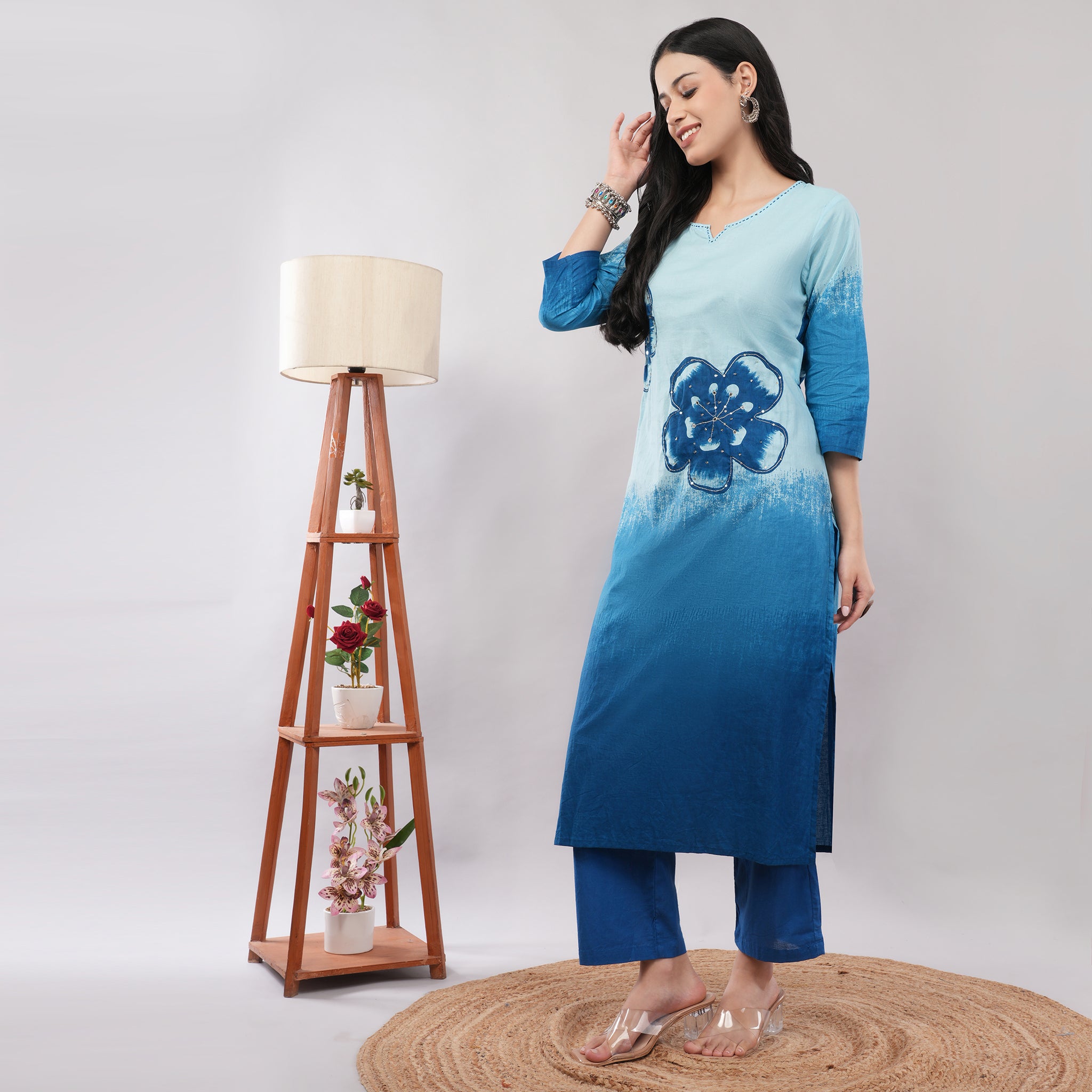 Blue Cotton Shibori Tie-Dye Ombre Kurta Pant Dupatta Set – Traditional Hand-Dyed Indian Ethnic Wear | Amarcharkha