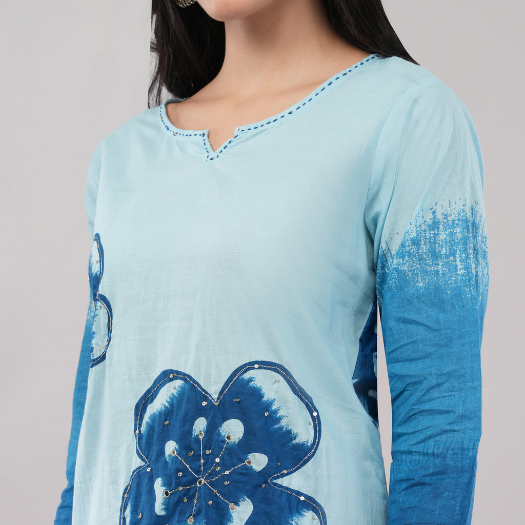 Blue Cotton Shibori Tie-Dye Ombre Kurta Pant Dupatta Set – Traditional Hand-Dyed Indian Ethnic Wear | Amarcharkha