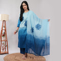 Blue Cotton Shibori Tie-Dye Ombre Kurta Pant Dupatta Set – Traditional Hand-Dyed Indian Ethnic Wear | Amarcharkha