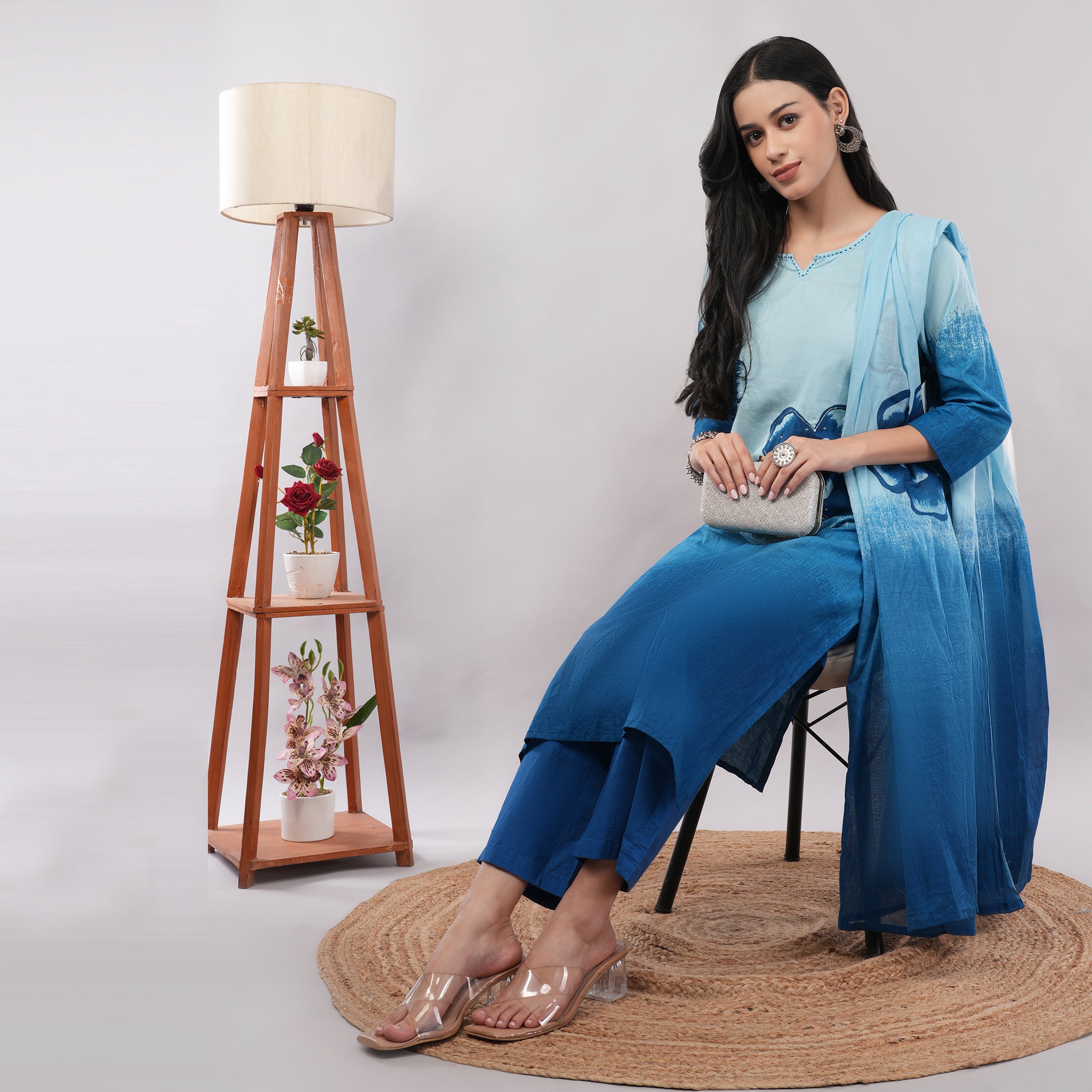 Blue Cotton Shibori Tie-Dye Ombre Kurta Pant Dupatta Set – Traditional Hand-Dyed Indian Ethnic Wear | Amarcharkha