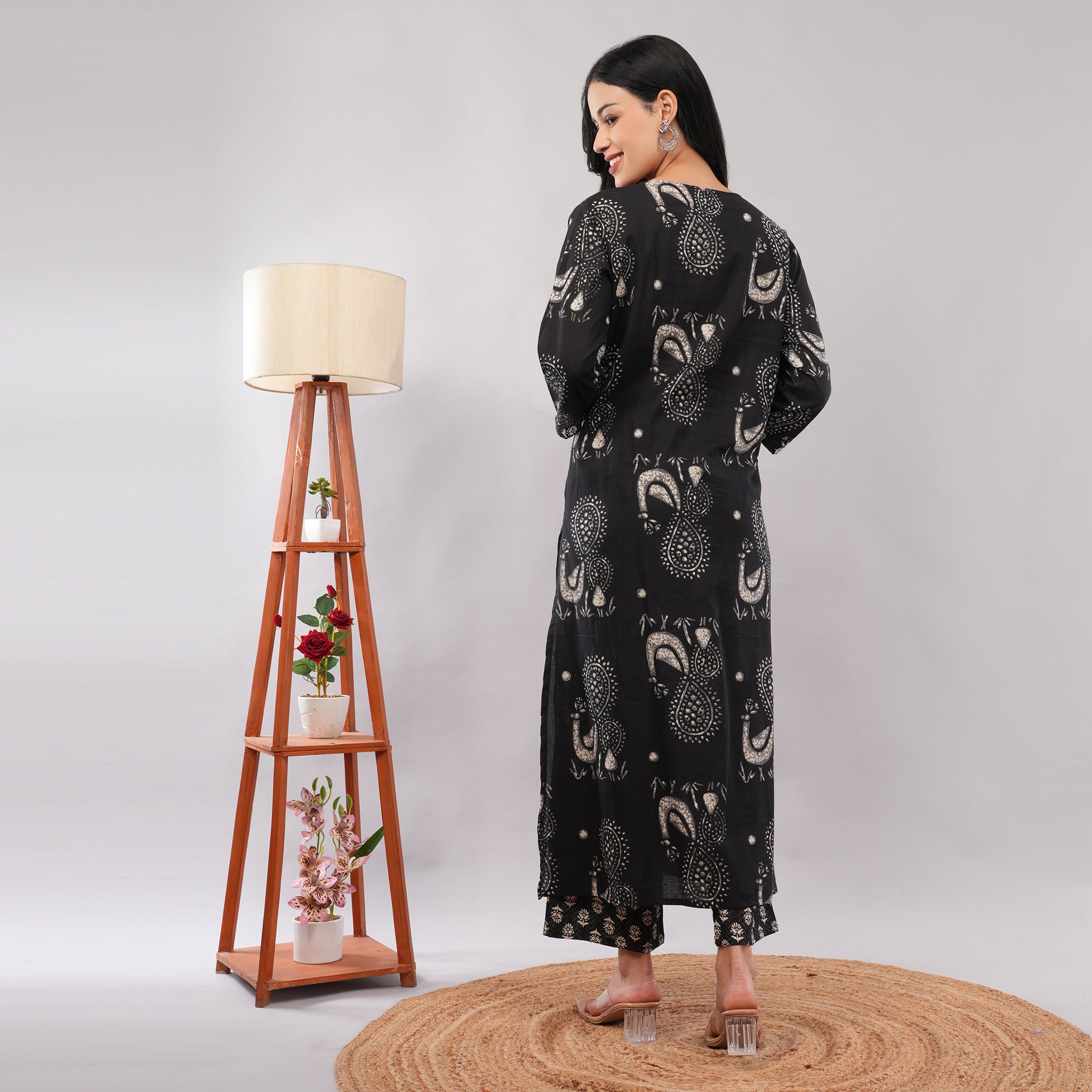 Black Cotton Kantha Block Printed Kurta Pant Dupatta Set – Heritage Handcrafted Ethnic Wear for Women | Amarcharkha

