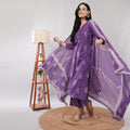 100% Cotton Purple Bandhani Print & Pintuck Detailing Kurta Pant Dupatta Set – Artisan Crafted Indian Ethnic Wear | Amarcharkha