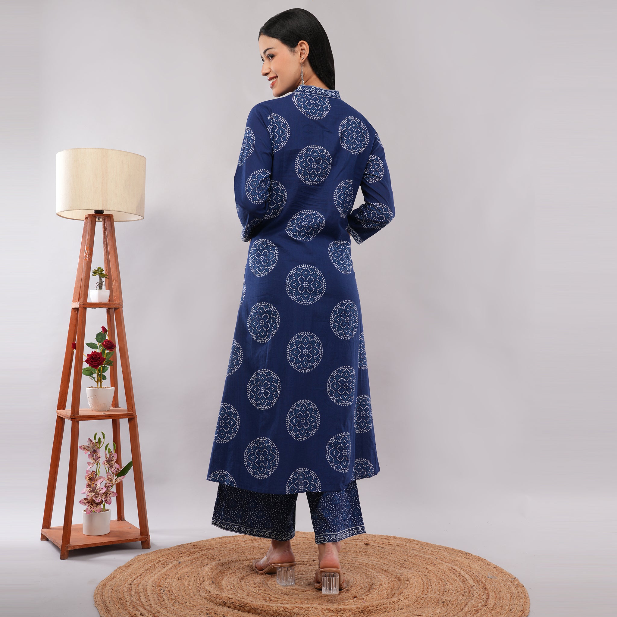 Indigo Cotton Bandhani Tie-Dye A-Line Long Kurta Pant Dupatta Set – Traditional Handcrafted Ethnic Wear | Amarcharkha