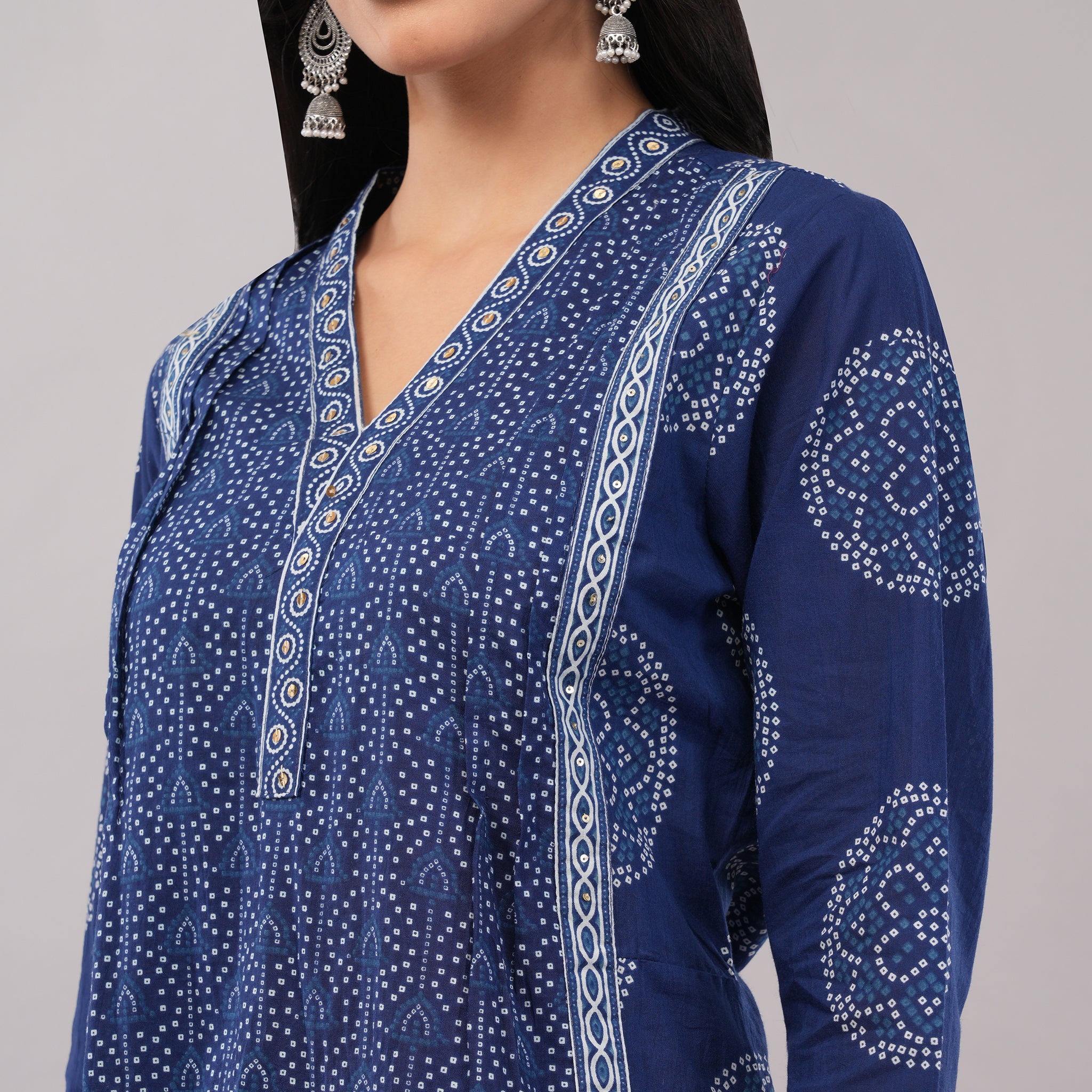 Indigo Cotton Bandhani Tie-Dye A-Line Long Kurta Pant Dupatta Set – Traditional Handcrafted Ethnic Wear | Amarcharkha