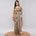 Beige Ghicha Silk Madhubani Hand Painted Saree with Blouse Piece – Heritage Handcrafted Traditional Indian Saree | Amarcharkha