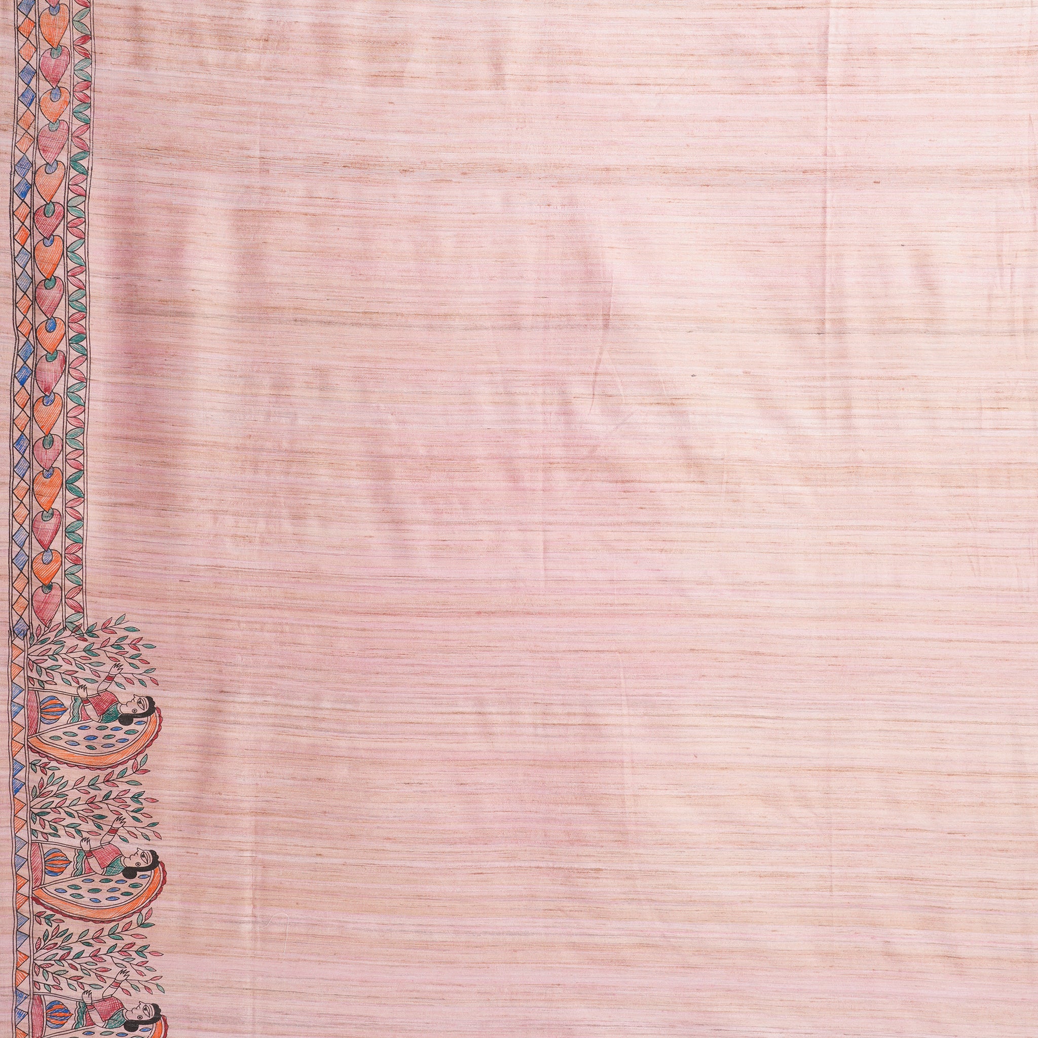 Pink Ghicha Silk Madhubani Hand Painted Saree with Blouse Piece – Village Artisan Crafted Traditional Indian Saree | Amarcharkha