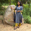 Blue-Green Katan Silk Kurta, Pant & Dupatta Set
